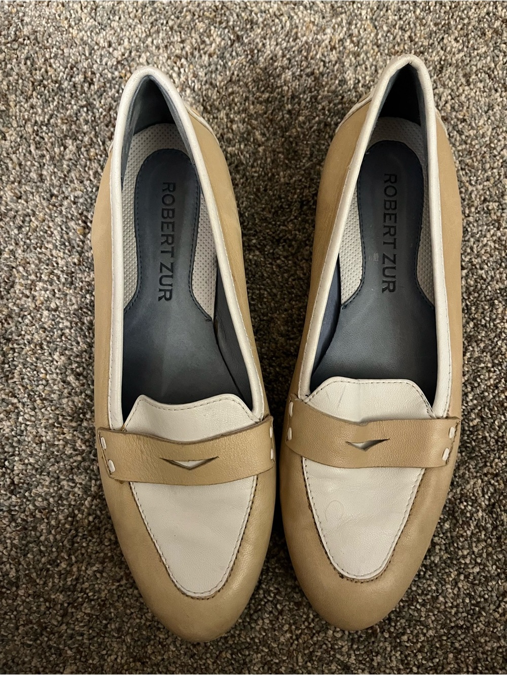 Robert Zur Beige and Tan Leather Penny Loafers
